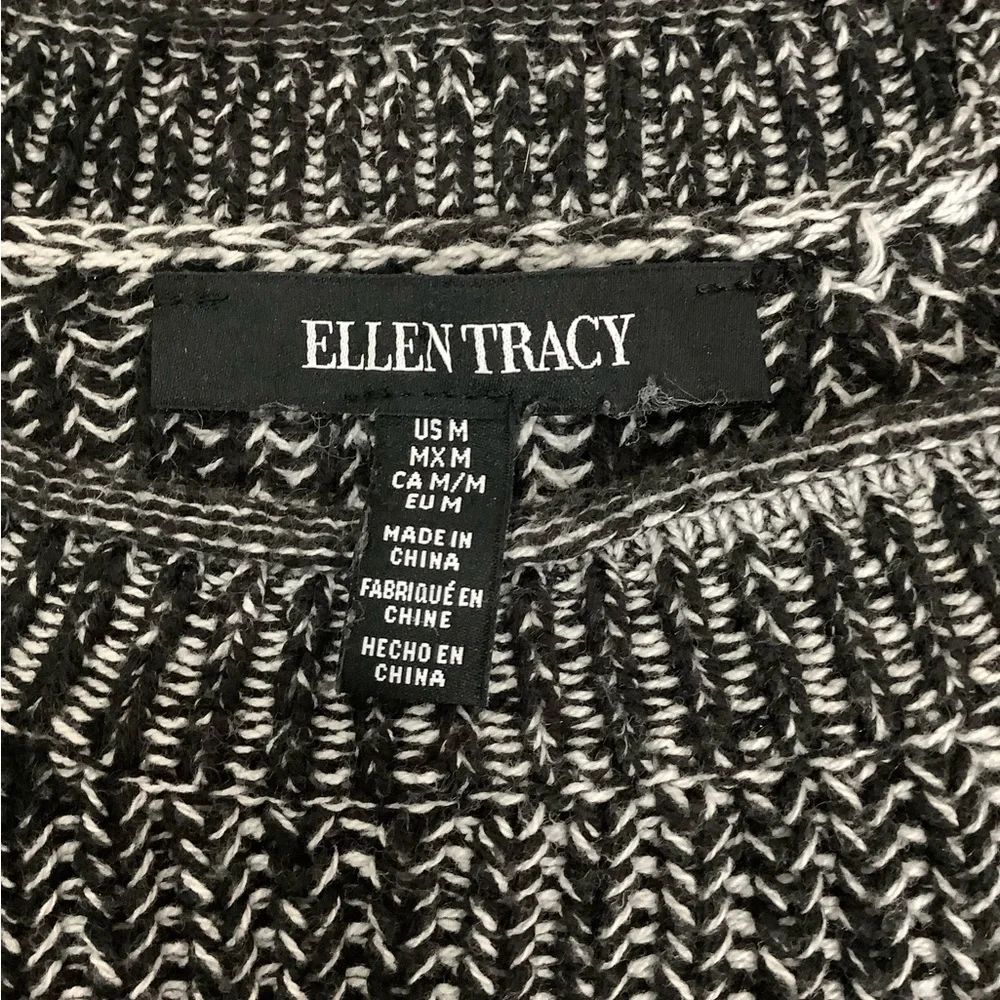 Ellen Tracy Medium 8 - 10 Sweater Crewneck Black White Marble Long Sleeve EUC